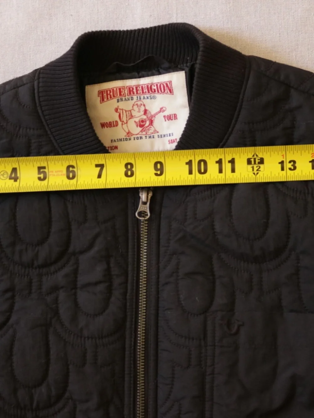 True Religion Men's Size L Black Long Sleeve Full-Zip Quilted Bomber Jacket